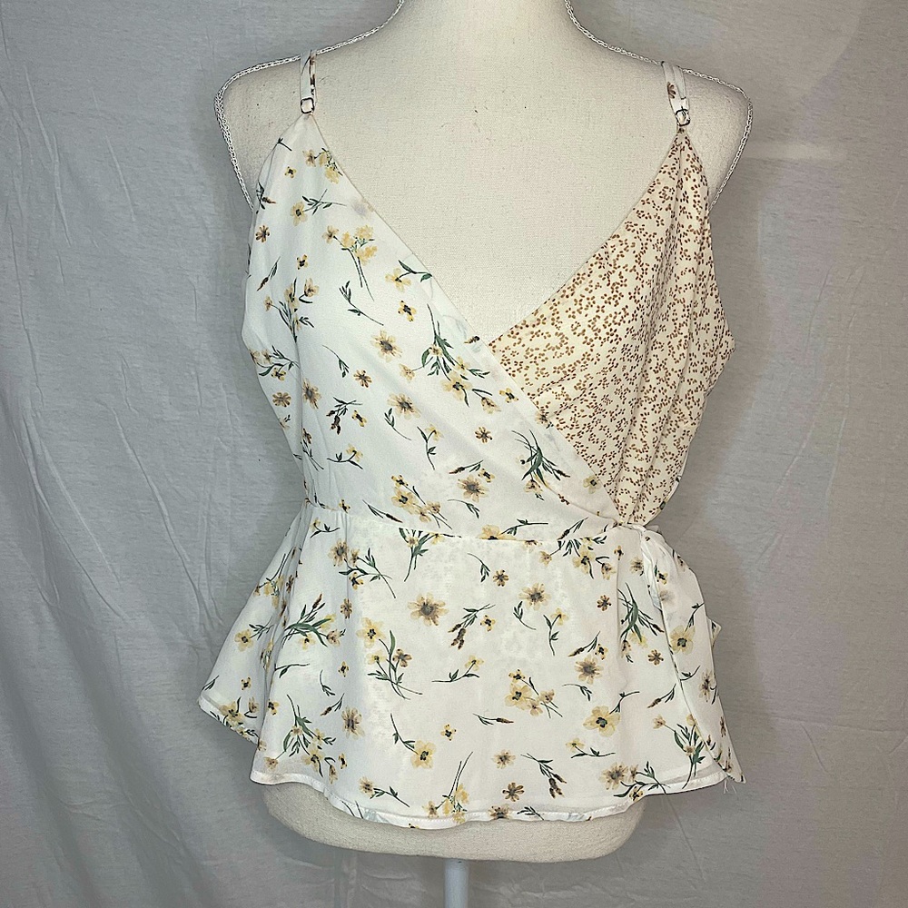 Floral Cross Front Peplum Blouse With Adjustable Straps